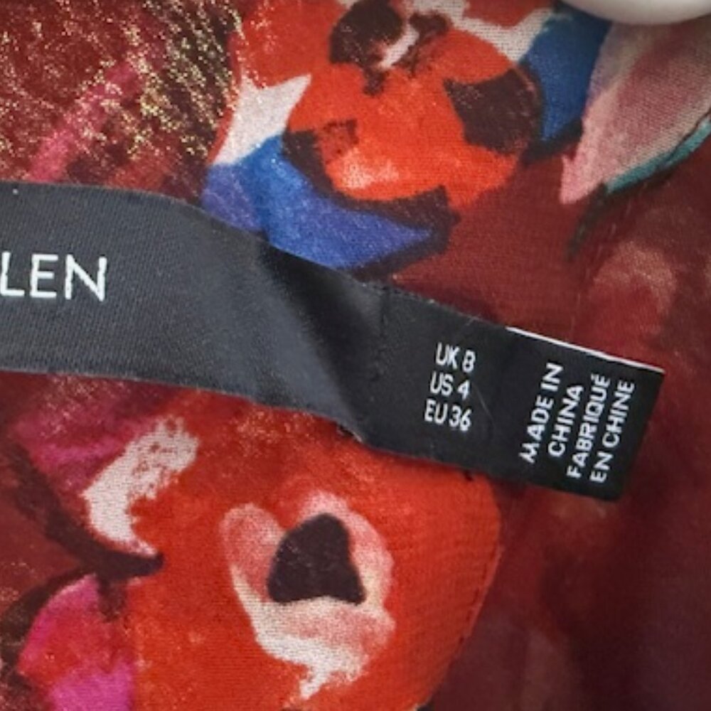 Karen Millen Gorgette Print Midi Dress  Tie Neck with Sheer L/S  Size 4 - Picture 8 of 8